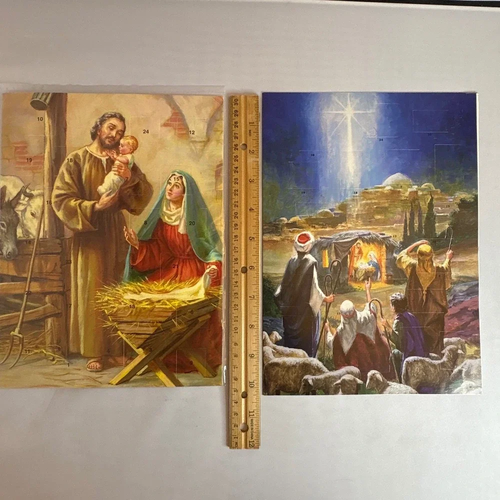 2 Vintage Autom Advent Calendar Nativity Scene Christmas Countdown 24‎ Doors